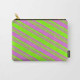 [ Thumbnail: Orchid & Green Colored Striped/Lined Pattern Carry-All Pouch ]