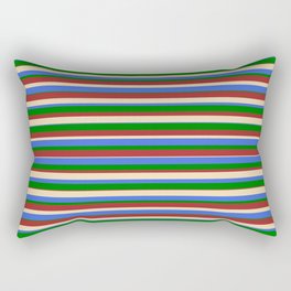 [ Thumbnail: Tan, Royal Blue, Green, and Brown Colored Stripes/Lines Pattern Rectangular Pillow ]