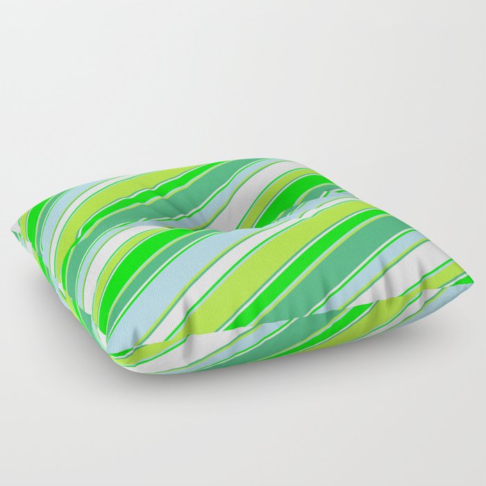 Colorful Sea Green, Mint Cream, Lime, Light Blue, and Light Green Colored Striped/Lined Pattern Floor Pillow