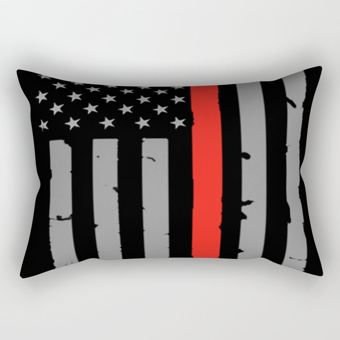 Red Line Firefighter American Flag Rectangular Pillow