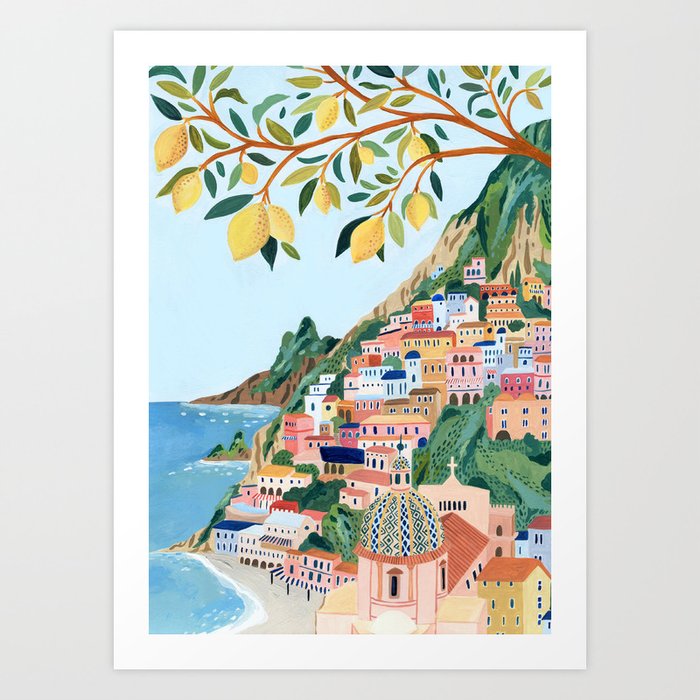 Positano, Italy Art Print | Painting, Acrylic, Positano, Italy, Travel, Europe, Travel-poster, Summer, Holiday
