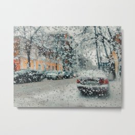 Pointillism Metal Print | Glass, Abstract, Bokeh, Macro, Urban, Winter, Photo, Snow, Texture, Houses 