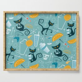 Mid century modern atomic style cats and cocktails Serving Tray