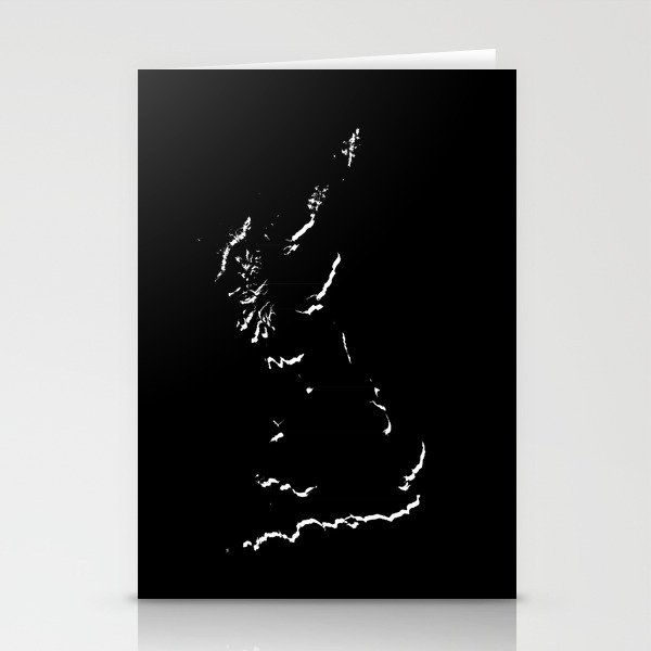 Great Britain Silhouette Map Art in Black with White Highlights Stationery Cards