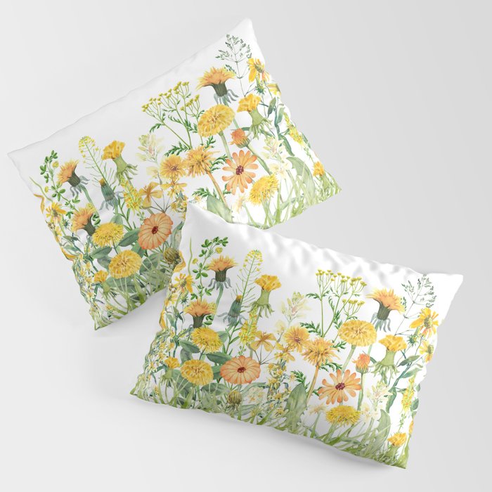 Yellow Scandinavian Wildflowers  Meadow  Pillow Sham