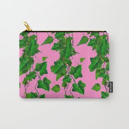 GREEN IVY HANGING LEAVES & VINES ON PINK Carry-All Pouch | Ivycurtains, Acrylic, Pinkbathcurtains, Pinkcomforters, Ink, Pinkcurtains, Greencoffeecups, Ivypillows, Colored Pencil, Abstract 