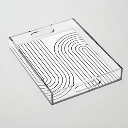 Minimal Line Curvature I Black and White Mid Century Modern Arch Abstract Acrylic Tray