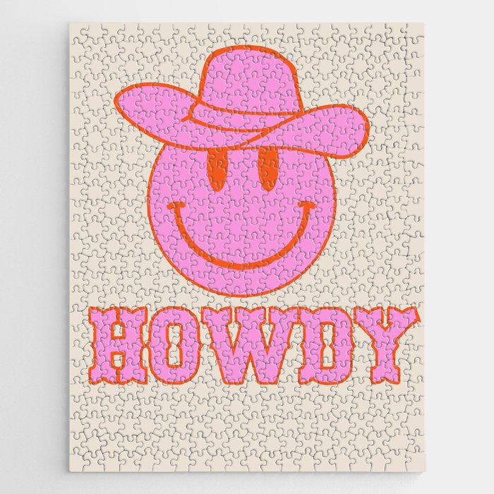 Happy Smiley Face Says Howdy - Western Aesthetic Jigsaw Puzzle