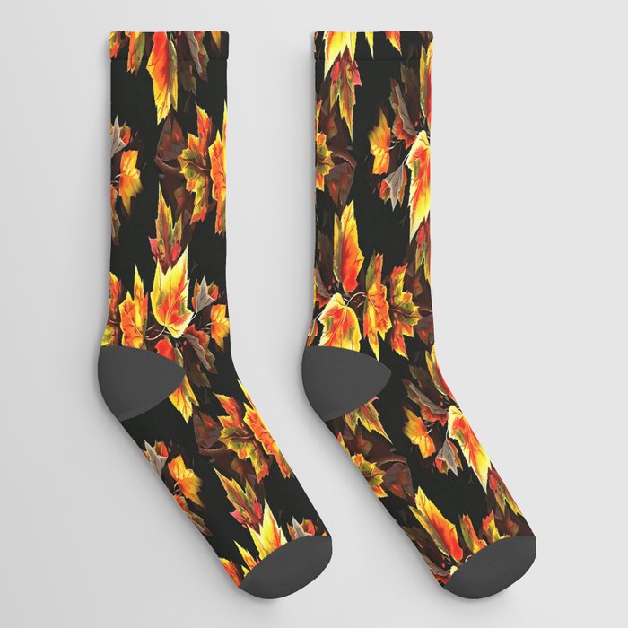 Christian Cross of Autumnal Leaves Repeat Pattern Socks