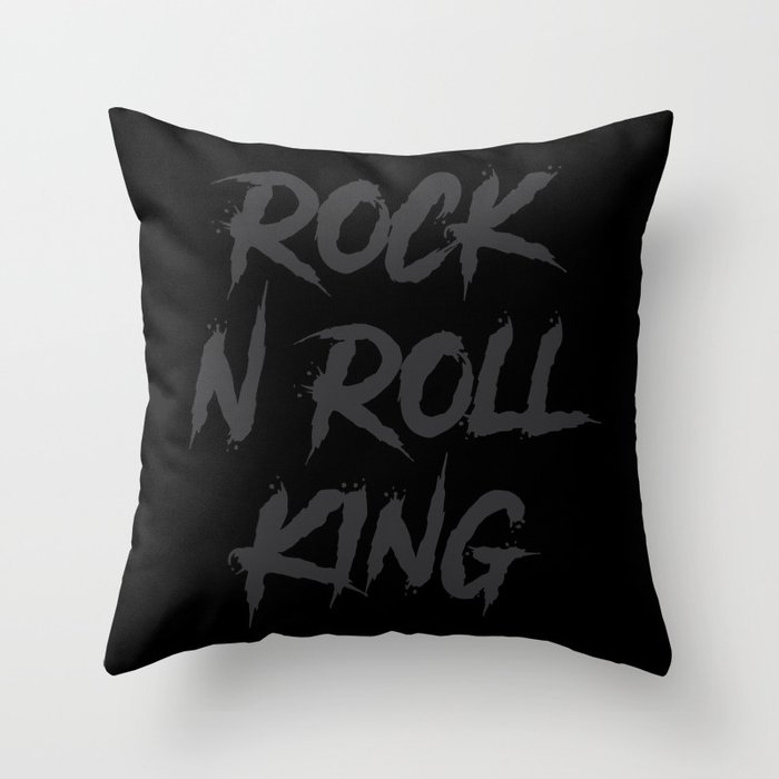 Rock and Roll King Typography Black Throw Pillow