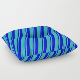 [ Thumbnail: Blue and Light Sea Green Colored Striped Pattern Floor Pillow ]