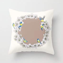 Blue Tits and Blossoms Throw Pillow