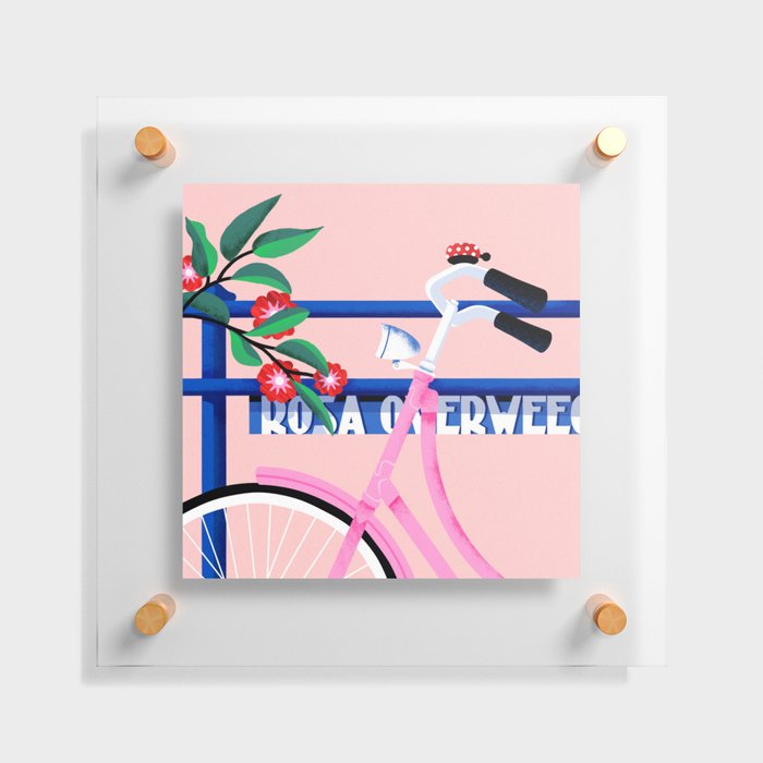 Amsterdam pink bike and flowers illustration Floating Acrylic Print