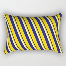 [ Thumbnail: Mint Cream, Midnight Blue & Yellow Colored Lines/Stripes Pattern Rectangular Pillow ]