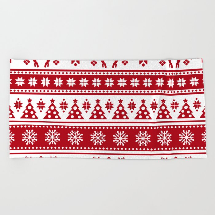 Christmas Holiday Nordic Pattern Cozy Beach Towel