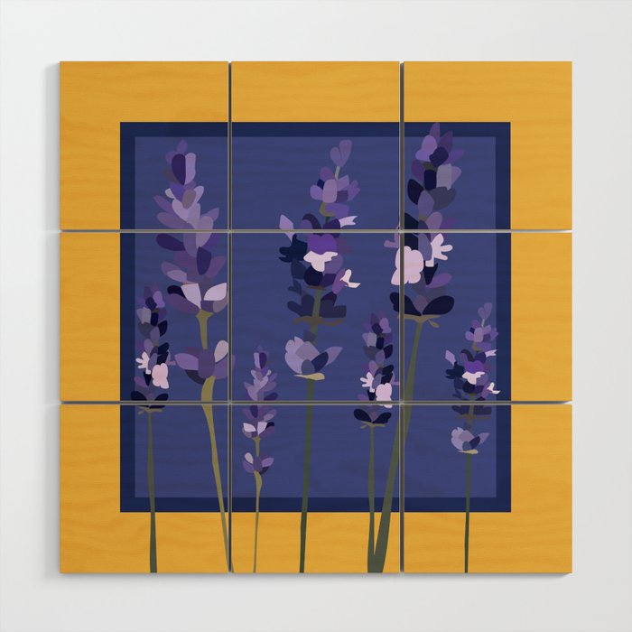 Lavender Design Pattern on Yellow and Blue Wood Wall Art