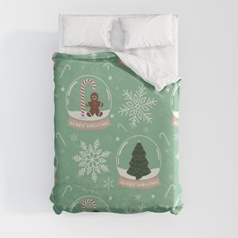 Christmas Snow Globe Pattern: Mint Duvet Cover