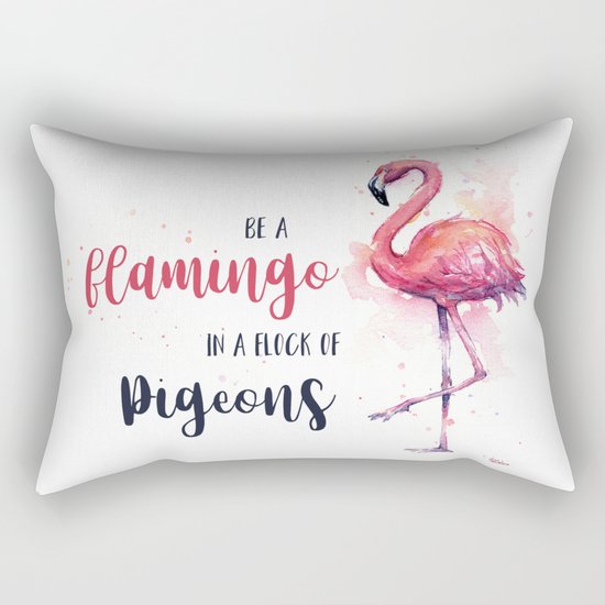 Be a Flamingo Watercolor Animal Typography Rectangular Pillow