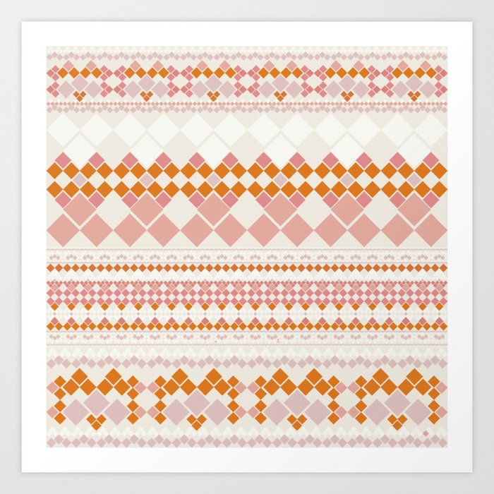 Geometric Bohemian Pattern - Light Pink and Orange Art Print