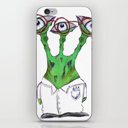 Three Eyed Green Alien Scientist With Red Glasses iPhone Skin