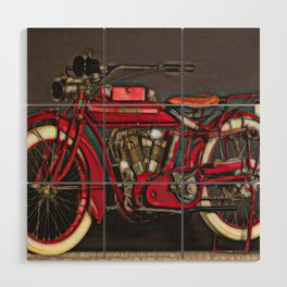 Vintage US Motorbike - Red Wood Wall Art