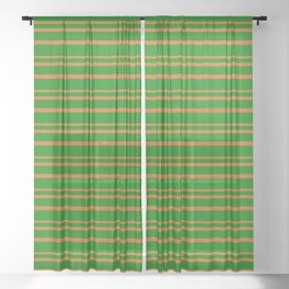 [ Thumbnail: Green & Chocolate Colored Lined/Striped Pattern Sheer Curtain ]