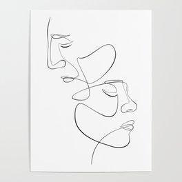 Abstract Face Couple Line Art Poster
