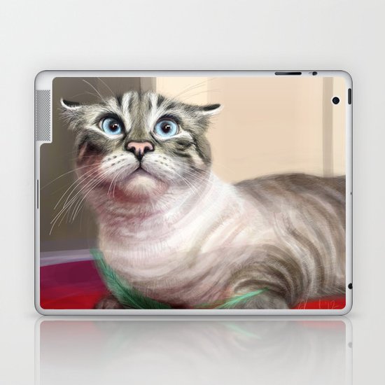 Cat Surprised Funny Animals with Feather Siamese Lynx-Point Laptop & iPad Skin
