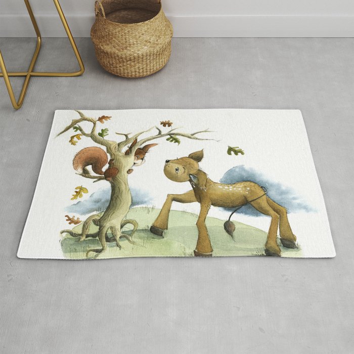 A Fawn and a Squirrel Rug
