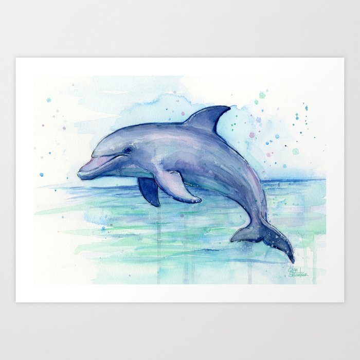 Dolphin Watercolor Sea Creature Animal Art Print