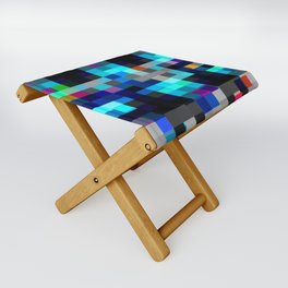 geometric symmetry pixel square pattern abstract background in blue pink yellow Folding Stool