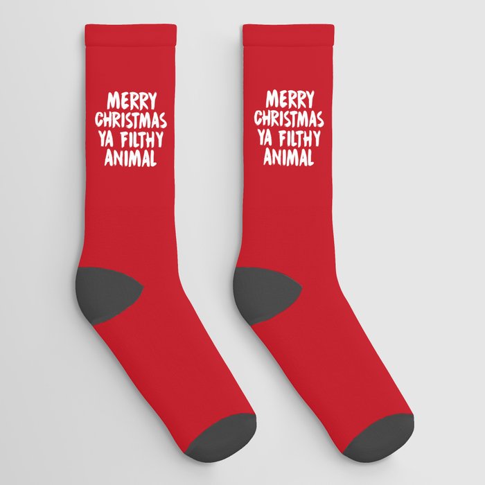 Merry Christmas Ya Filthy Animal, Funny, Saying Socks