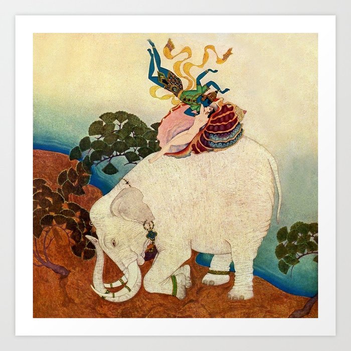 “The Elephant Pearl” Fairy Tale Art by Edmund Dulac Art Print