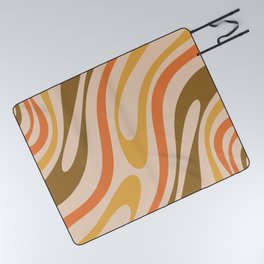 Wavy Loops Abstract Pattern in Retro Brown Orange Beige Picnic Blanket