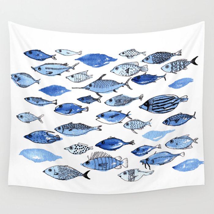 Aquarium blue fishes Wall Tapestry