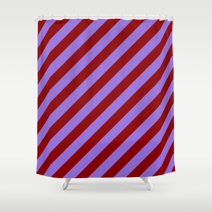 Purple & Dark Red Colored Striped Pattern Shower Curtain