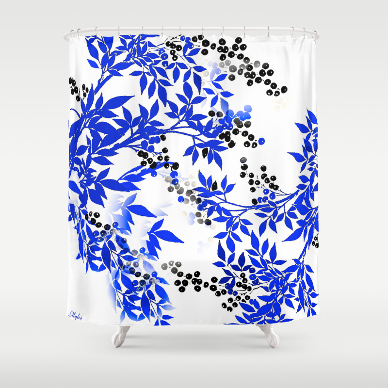 White Leaf Toile Shower Curtain, Toile Shower Curtain Blue