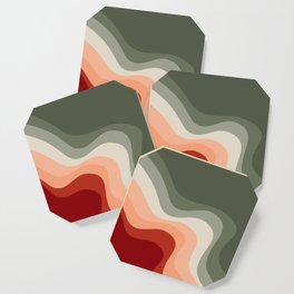 Green and red retro style waves Coaster