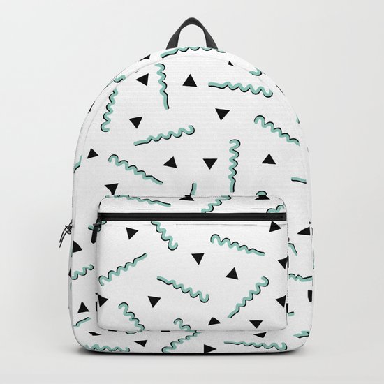 Retro Memphis Pattern Squiggle Green and Black Triangles Backpack