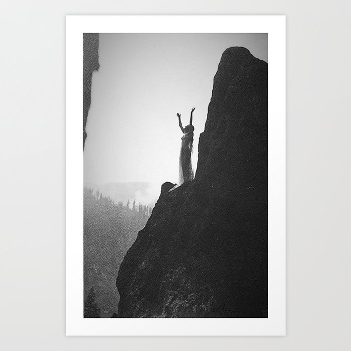 Incantation, A Goddess, mountain - canyon female form black and white photography by Anne Brigman  Art Print