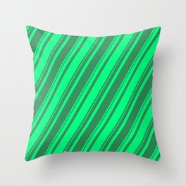 [ Thumbnail: Green & Sea Green Colored Striped Pattern Throw Pillow ]