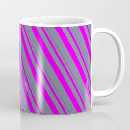 [ Thumbnail: Fuchsia and Slate Gray Colored Lines/Stripes Pattern Coffee Mug ]