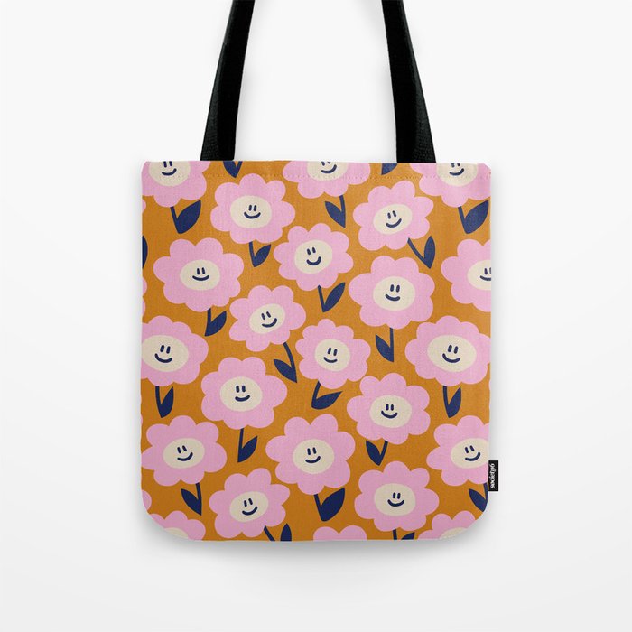 Smile Flower Pink Orange Tote Bag