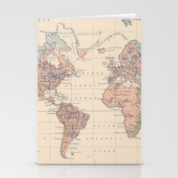 Vintage River Systems World Map (1852) Stationery Cards