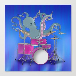 Octopus Playing Drums - Blue Canvas Print