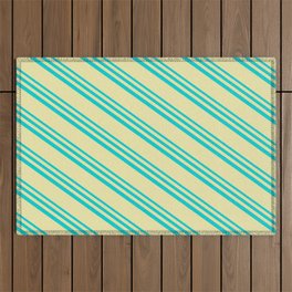 [ Thumbnail: Dark Turquoise and Pale Goldenrod Colored Lines/Stripes Pattern Outdoor Rug ]