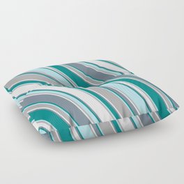 [ Thumbnail: Slate Gray, Teal, Powder Blue, Dark Grey, and Mint Cream Colored Lines/Stripes Pattern Floor Pillow ]