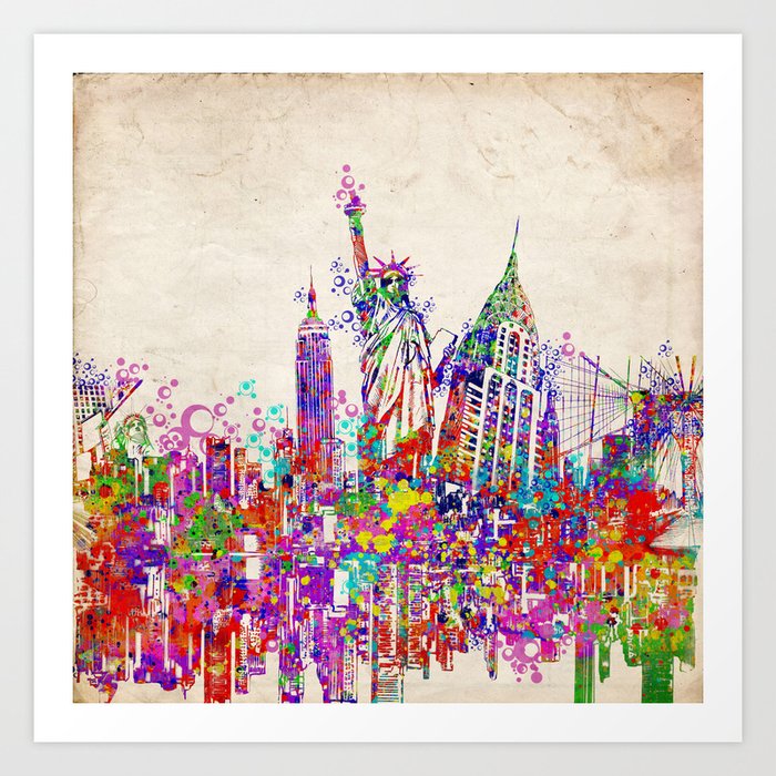 New York skyline colorful collage Art Print