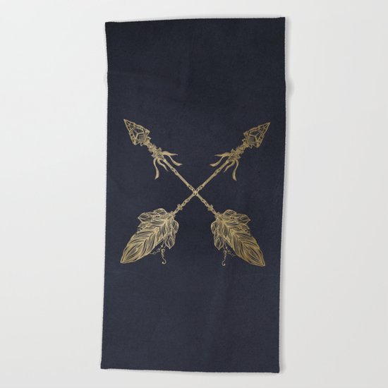 Arrows Gold Copper Bronze on Navy Blue Beach Towel