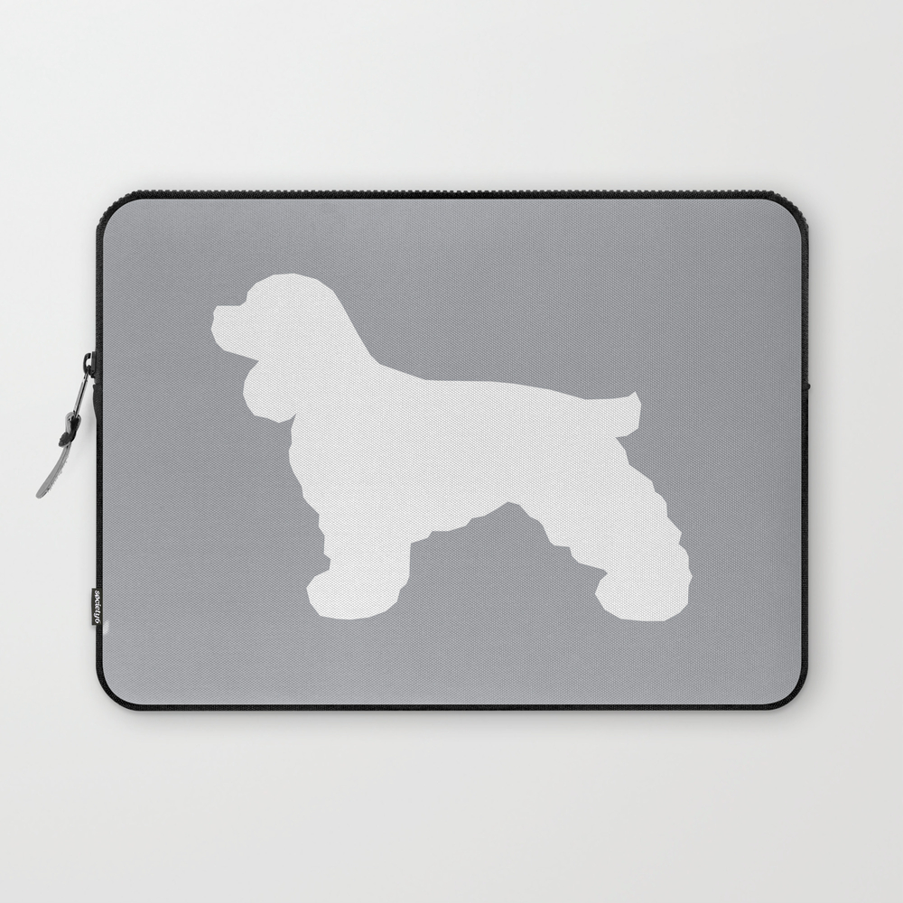Cocker Spaniel Grey And White Minimal Modern Pet Art Dog Silhouette Dog Breeds Square Laptop Sleeve by petsilhouettes